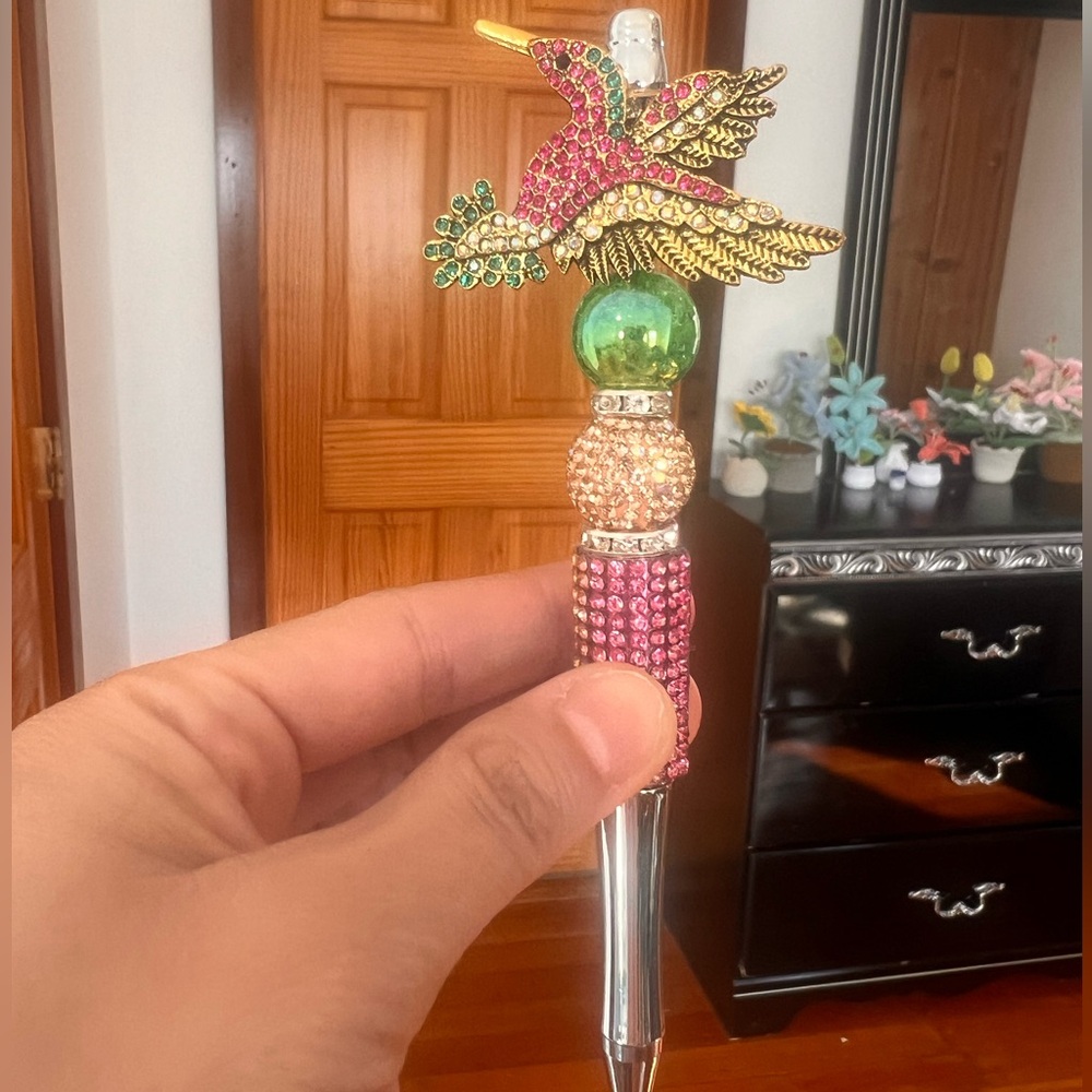 Colorful Hummingbird Pen with Rhinestones - Picture 2 of 3